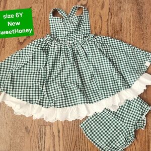 SweetHoney Green Checkered Dress with Bloomers